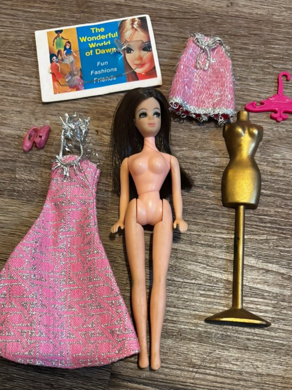 Topper Dawn Angie doll wearing pink silver mini w/Silver Starlight